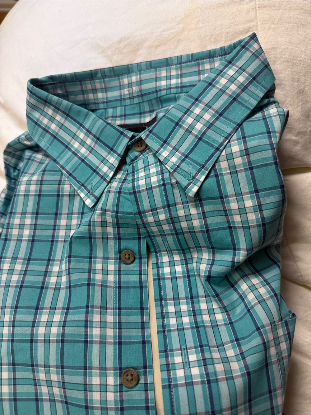 Harbor Bay Teal and White Plaid Button-Down Shirt